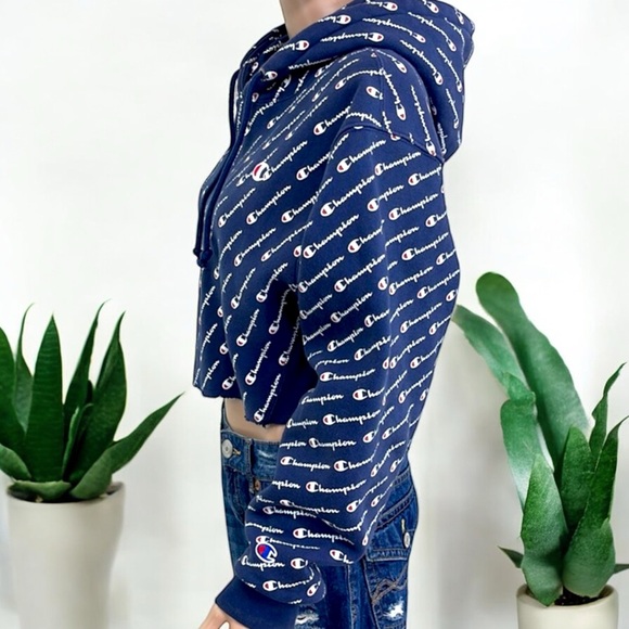 Champion Women's Reverse Weave All Over Print Cropped Hoodie Boxy Fit - Picture 11 of 16